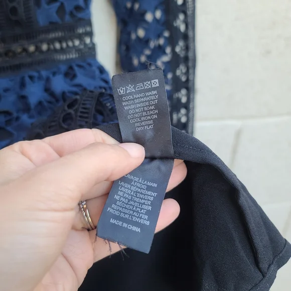Self Portrait | High Neck Star Lace Panelled Dress in Navy Blue Black Size 0 - Picture 10 of 10